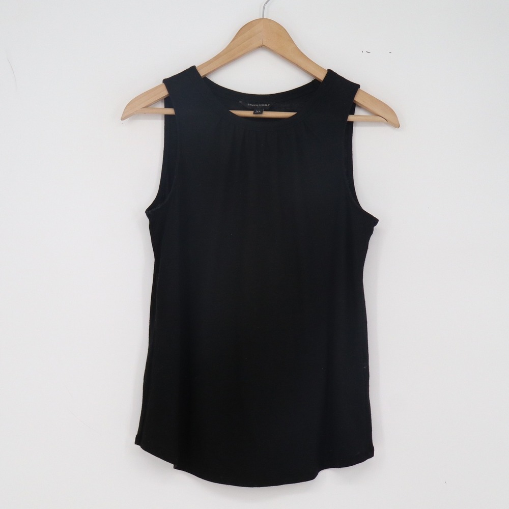 Banana Republic Linen Tank Top Womens XS Black Sleeveless Shell Excellent